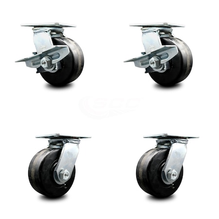 Service Caster 6 Inch Phenolic Wheel Heavy Duty Top Plate Swivel Caster Set with 2 Brakes SCC SCC-55S625-PHR-2-SLB-2